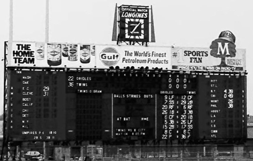 Metropolitan Stadium scoreboard before May 13, 1970 game