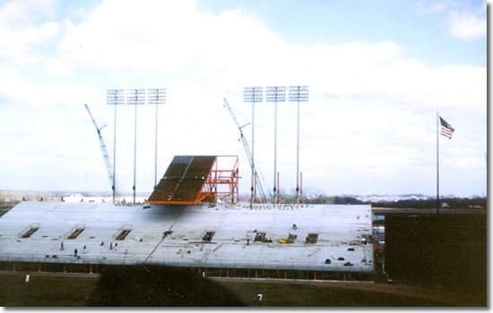Construction on the grandstand in left field at Met Stadium during the 1965 season opener