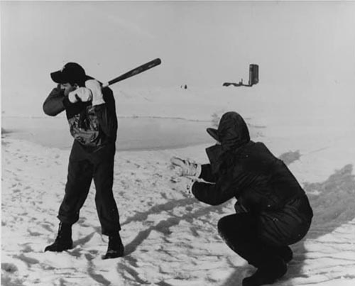 Tom Miletich at bat at the North Pole, September 15, 1960