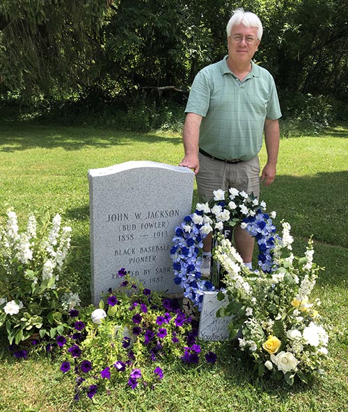 Brent Peterson at Bud Fowler's grave